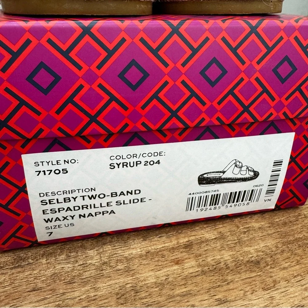Tory Burch Selby Two Band Espadrille Slide Sandal Waxy Napa Leather Syru…